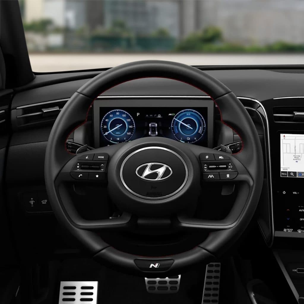 2024 Tucson Hybrid N Line steering wheel with trim-exclusive badge