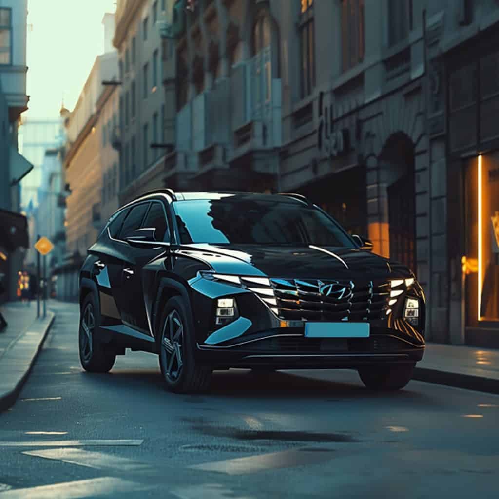 2024 Tucson Hybrid cruising down a city street